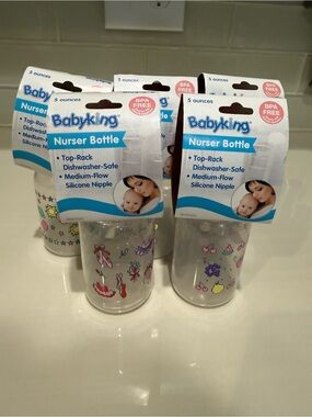 5oz Nurser Bottles -5 medium flow silicone nipple PBA free clear girl print